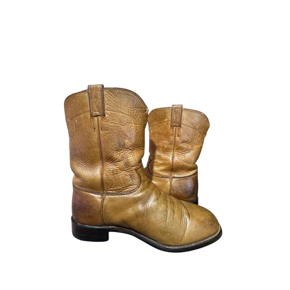 Justin Vintage Brown Leather Roper Style 3420 Cowboy Boots Mens Size 9.5 EEE USA main image 6